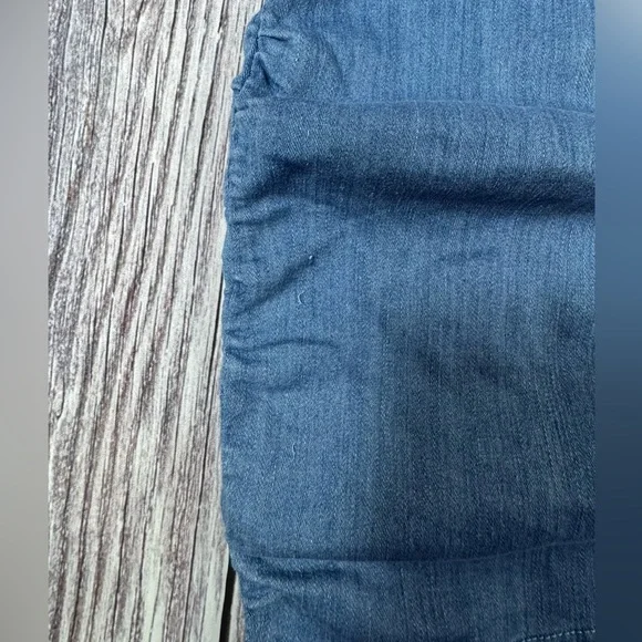 Iris Rouched Stretchy Med Blue Denim Dress On or Off Shoulder Size Large - Picture 5 of 9